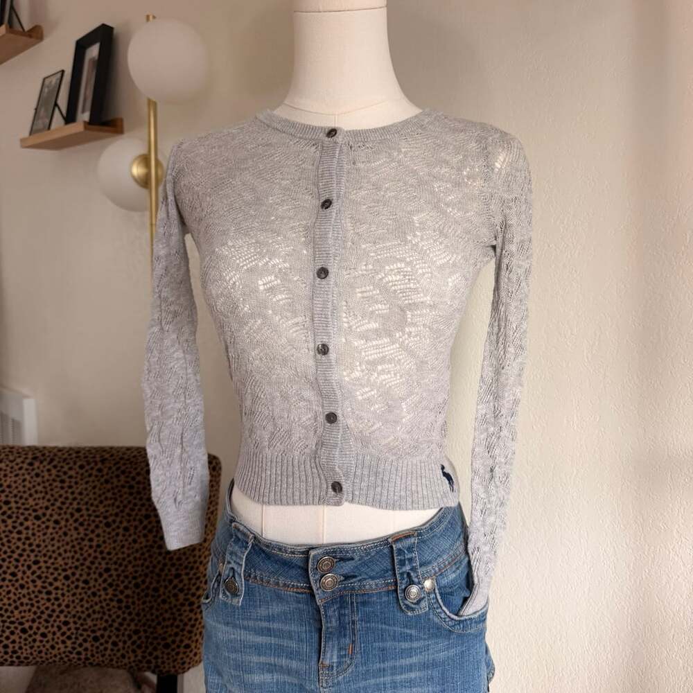 Abercrombie Kids Cardigan Size L Gray Open Stitch Knit Sweater